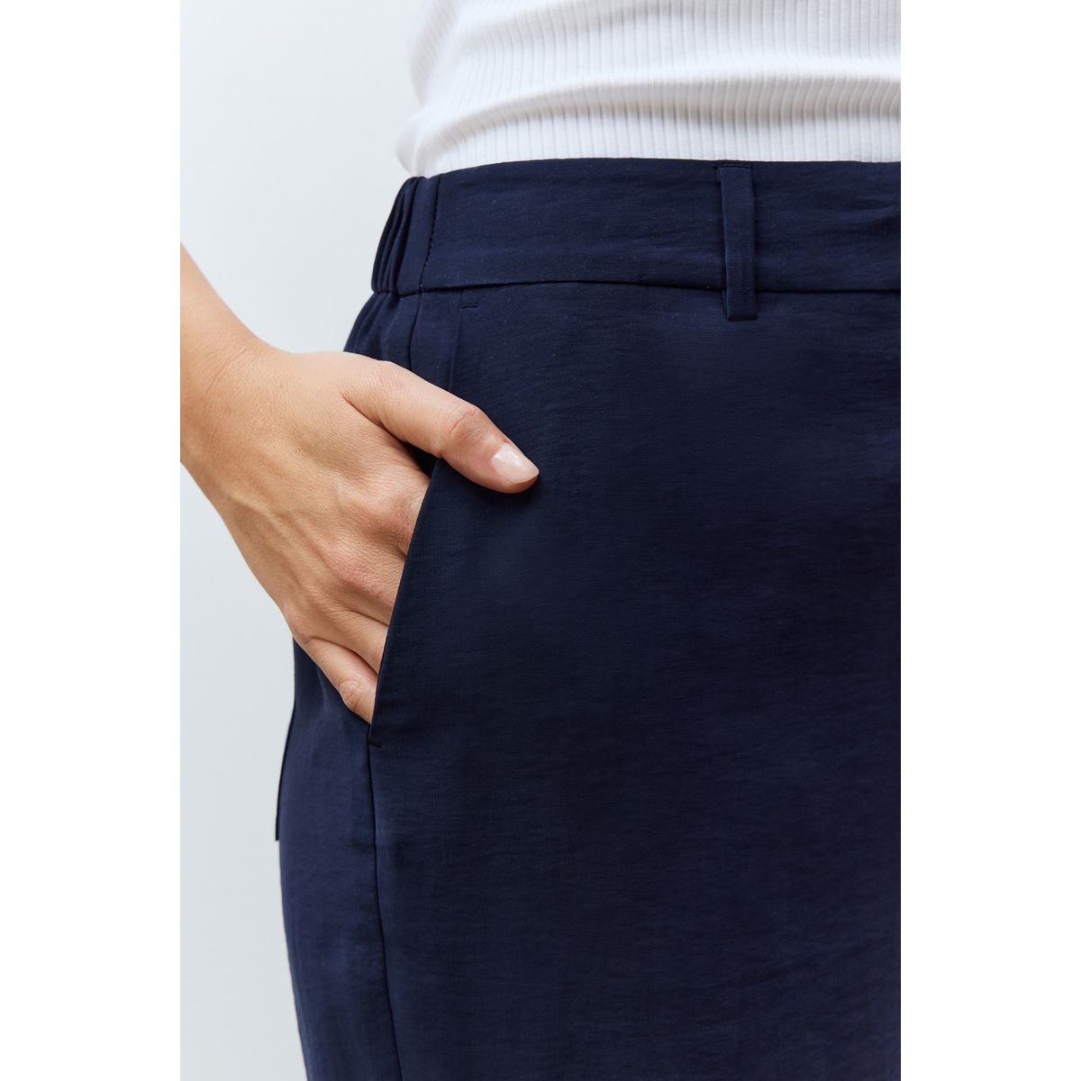 Pantalon droit en modal avec élastique au dos bleu marine, NEXT