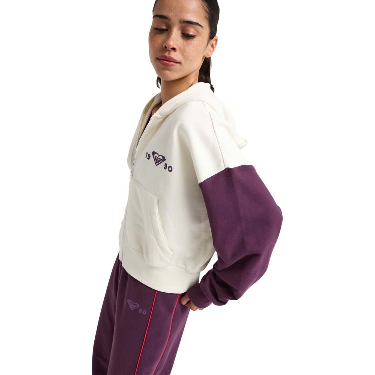 Sweat capuche zippé de sport ESS ENERGY ELEVATED. blanc whisper white, ROXY