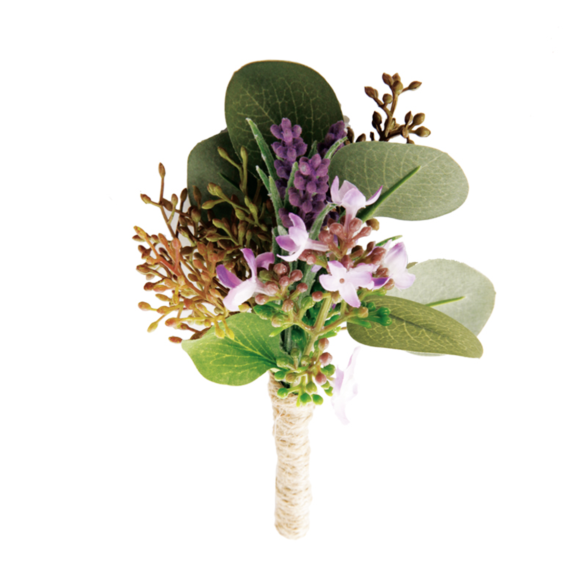 Boutonnière lavande et d'eucalyptus artificielle H15 violet, SIA DECO