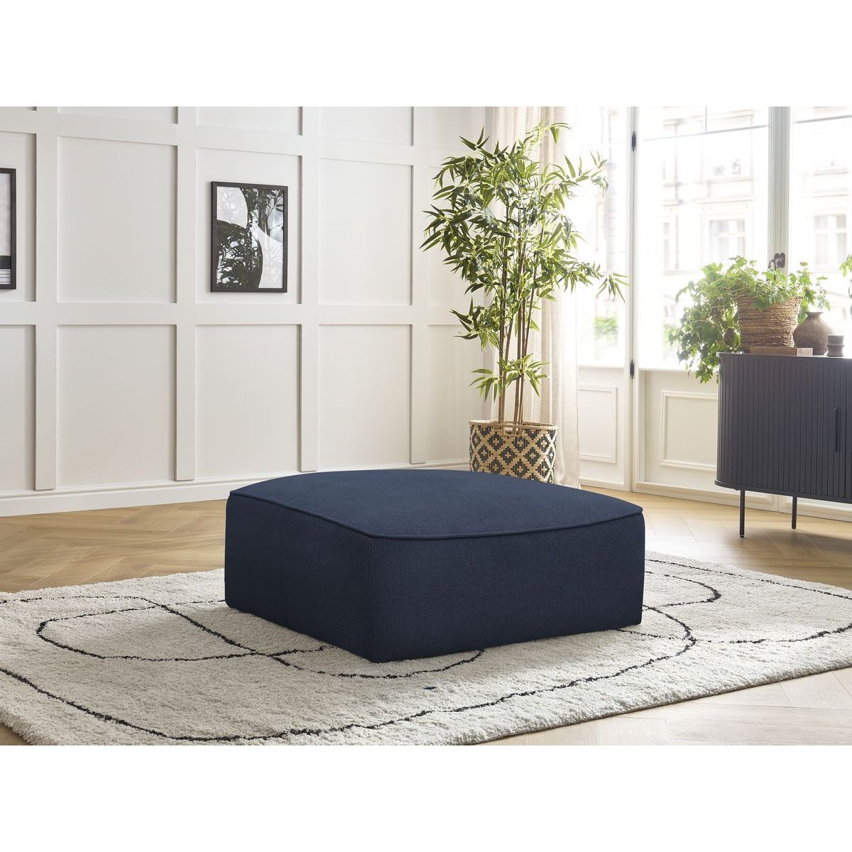 Pouf tissu chiné, LEOPOLD bleu foncé, BOBOCHIC