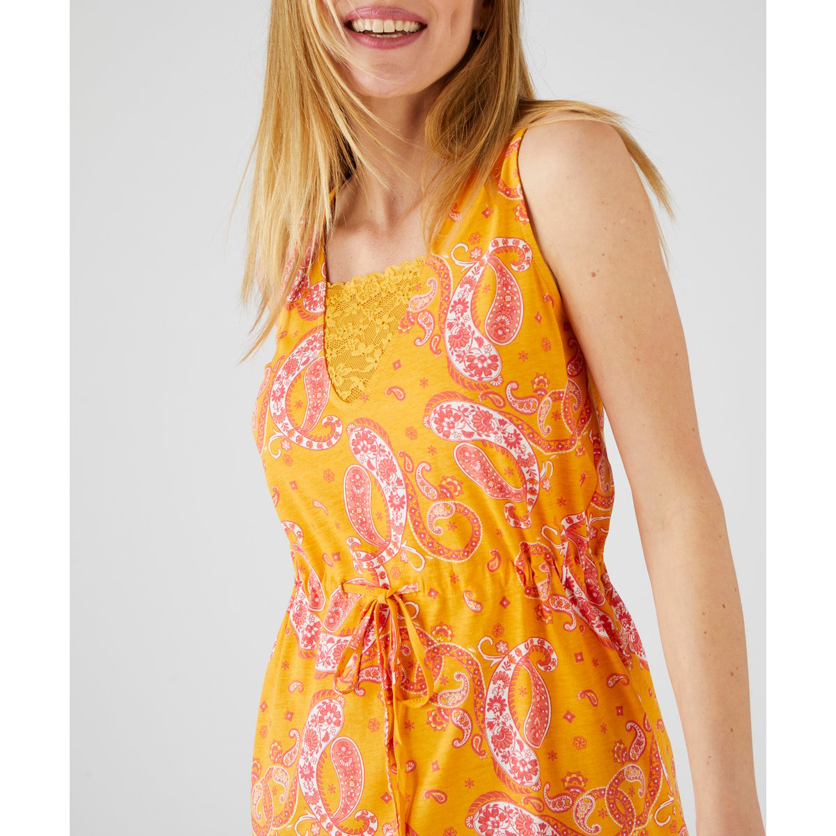 Chemise de nuit maille jersey coton peigné jaune imprimé, DAMART