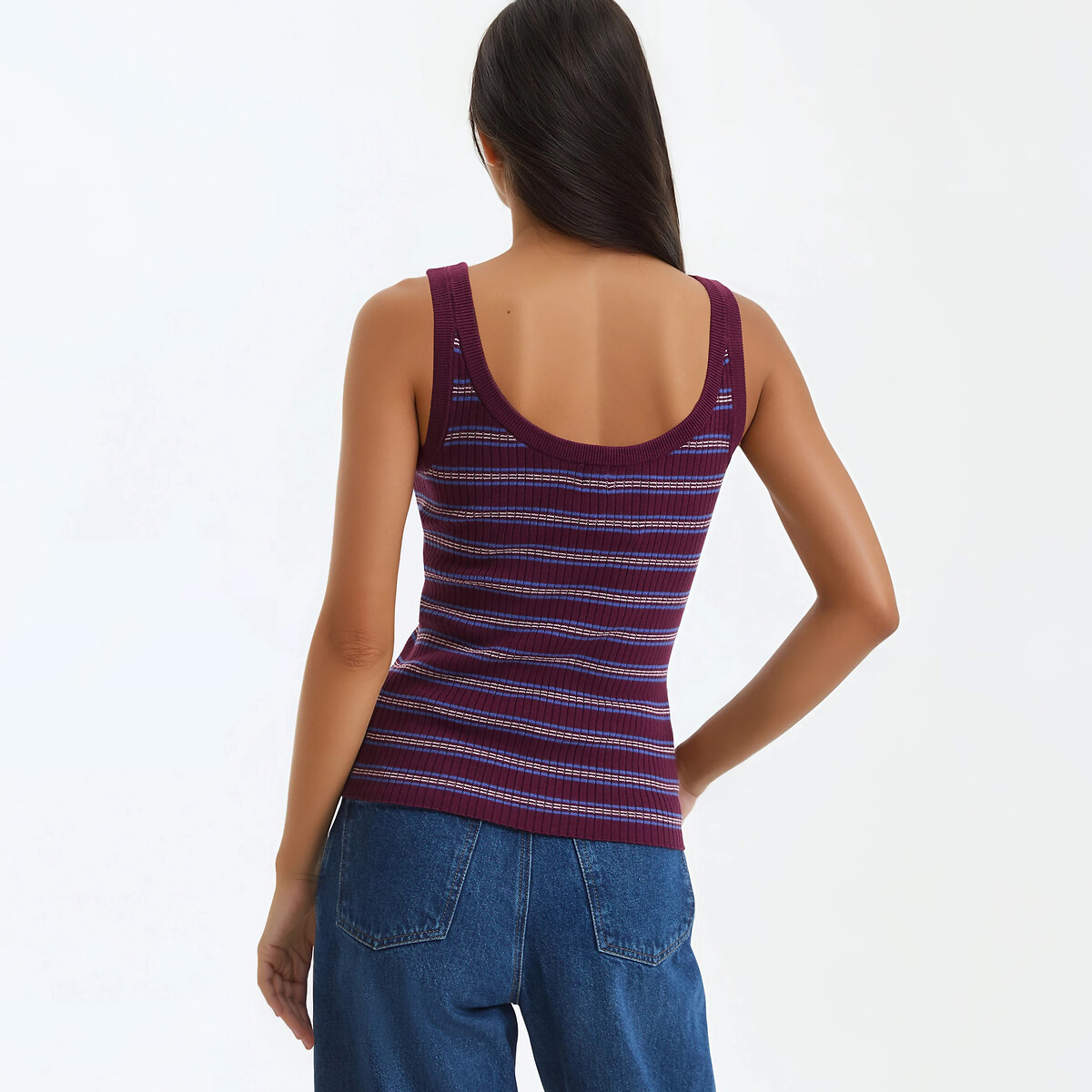 Débardeur rayé, col rond, en fine maille rayé bordeaux, LA REDOUTE COLLECTIONS