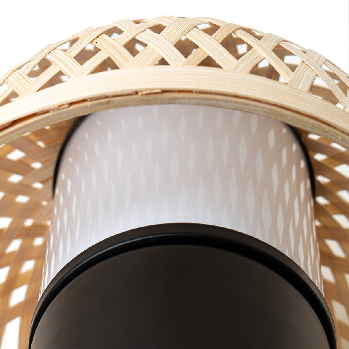 Lampe à poser en bambou moderneLED, Nifelia bois clair, noir, blanc, LINDBY