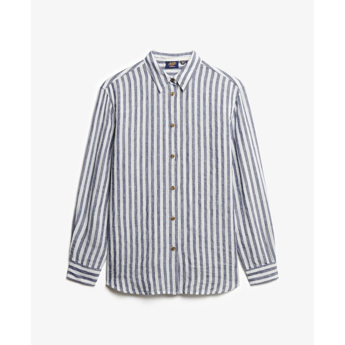 Chemise boyfriend décontractée en lin bleu à larges rayures, SUPERDRY