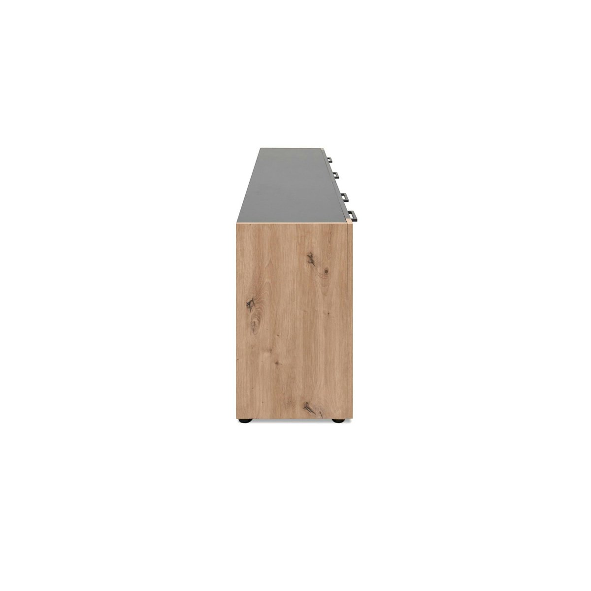 Long meuble TV gris foncé 3 portes 2 tiroirs ALVA bois naturel, PIER IMPORT