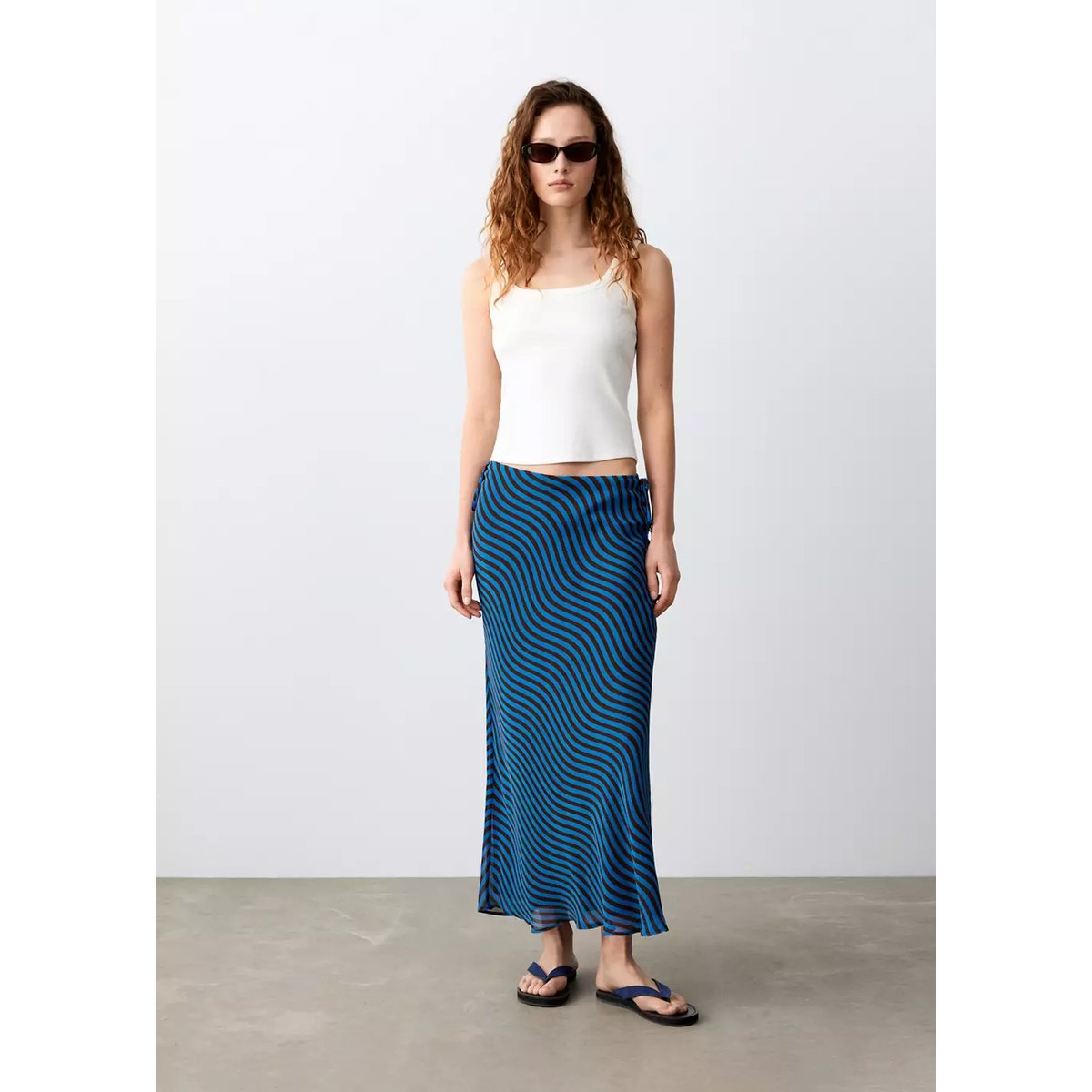 Jupe midi imprimé vagues bleu électrique, MANGO TEEN
