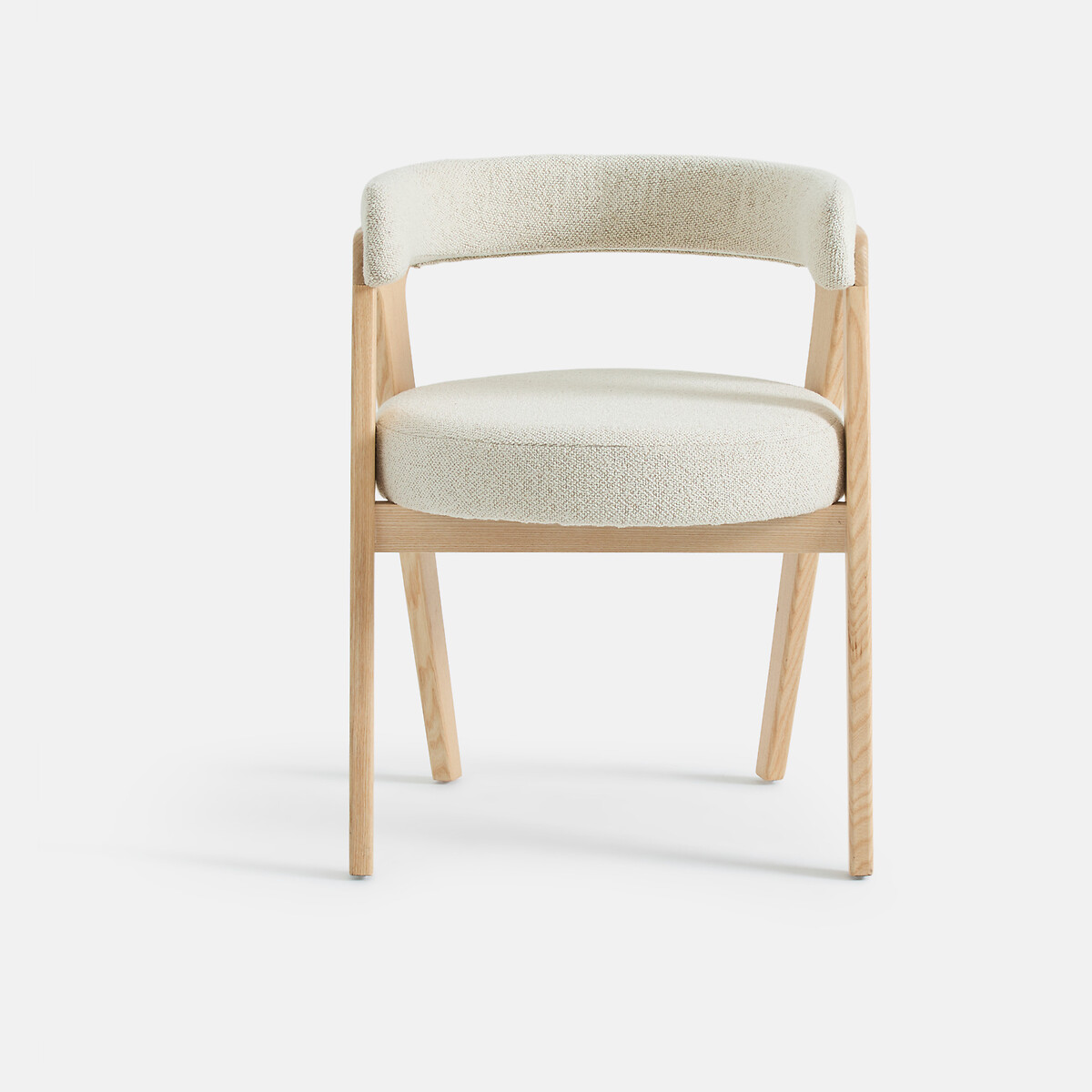 Fauteuil de table vintage, frêne massif et tissu bouclette, VALENTINA ecru, LA REDOUTE INTERIEURS
