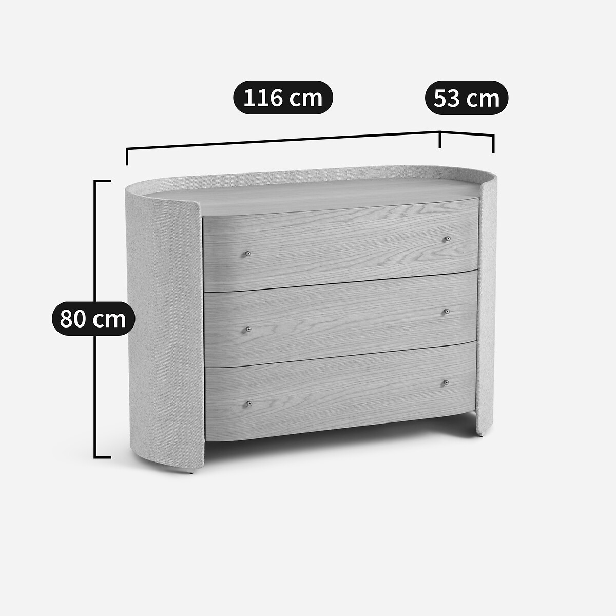 Commode 3 tiroirs, plaqué chêne et tissu, Firmo chêne naturel, AM.PM