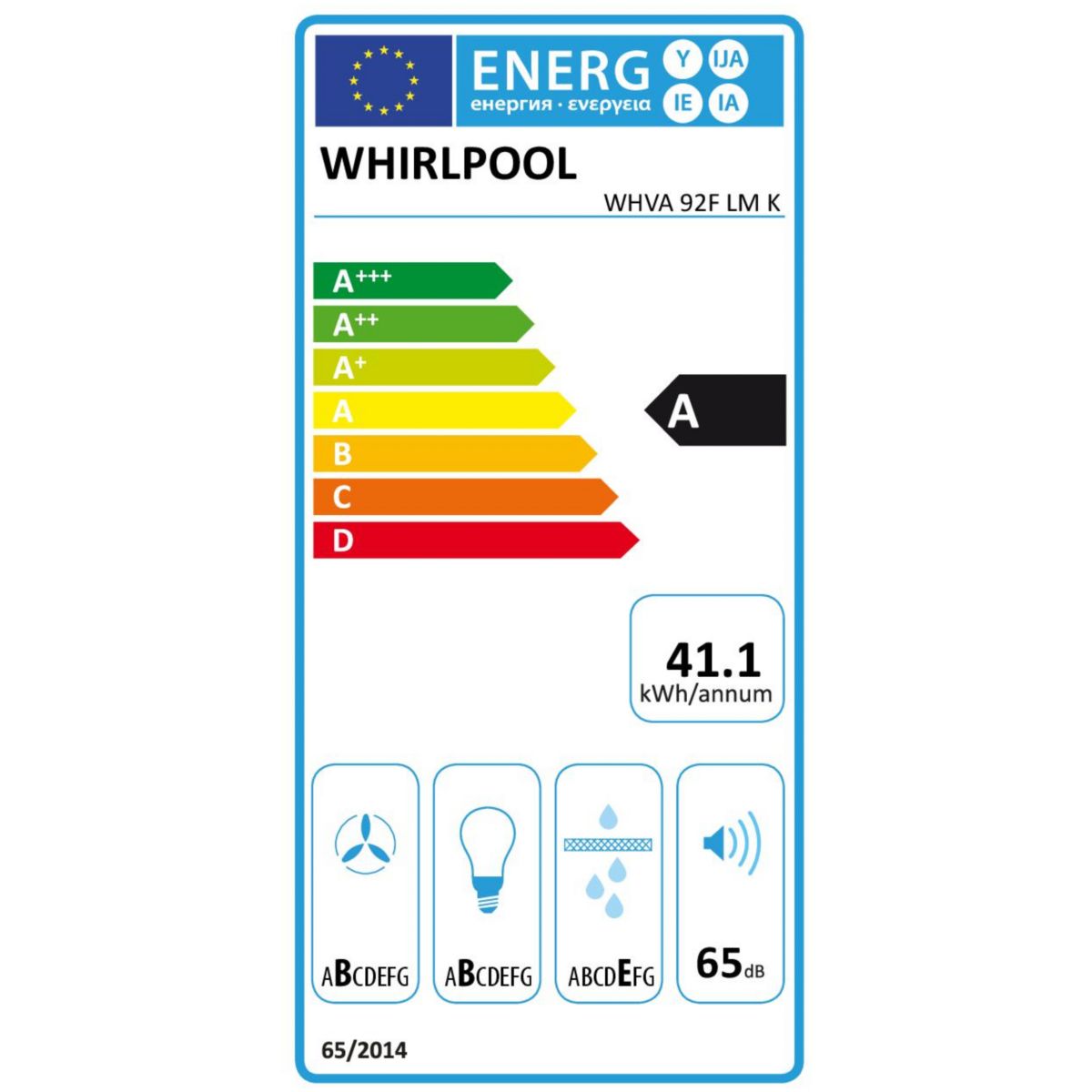 Hotte décorative murale inclinée WHVA92FLMK noir, WHIRLPOOL
