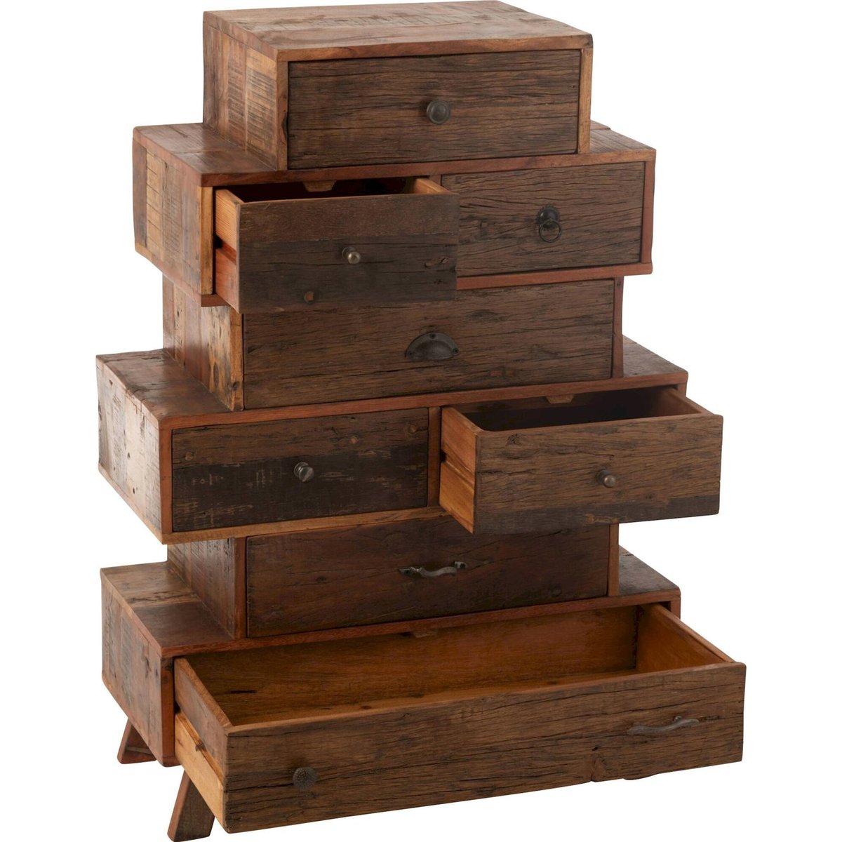 Étagère à tiroirs vintage en bois recyclé naturel, RECOLLECTION
