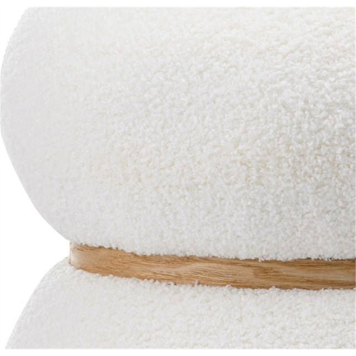 Pouf rond en bouclette blanc bouclette et chêne, RECOLLECTION
