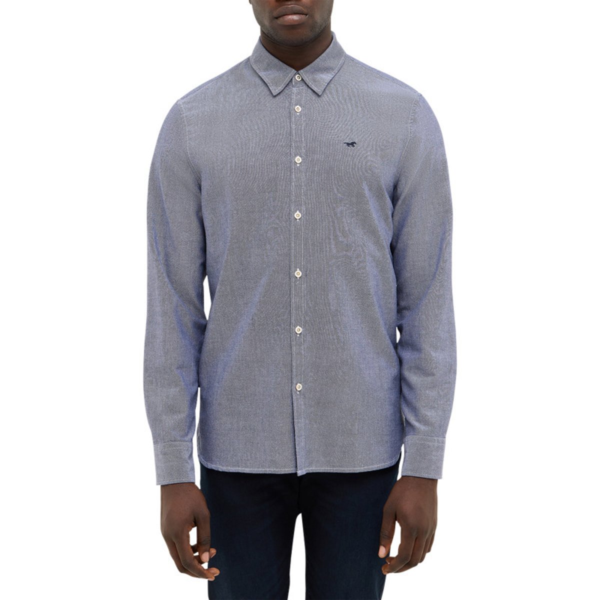 Chemise en coton bleu argenté avec un col chemise et boutonnière bleu argenté, MUSTANG