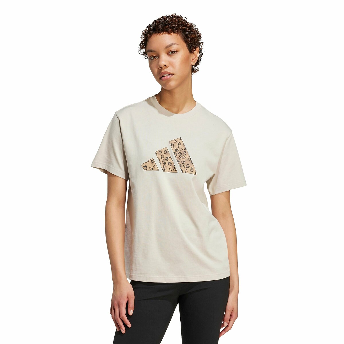 T-Shirt with Large Leopard Print Logo grey, ADIDAS SPORTSWEAR