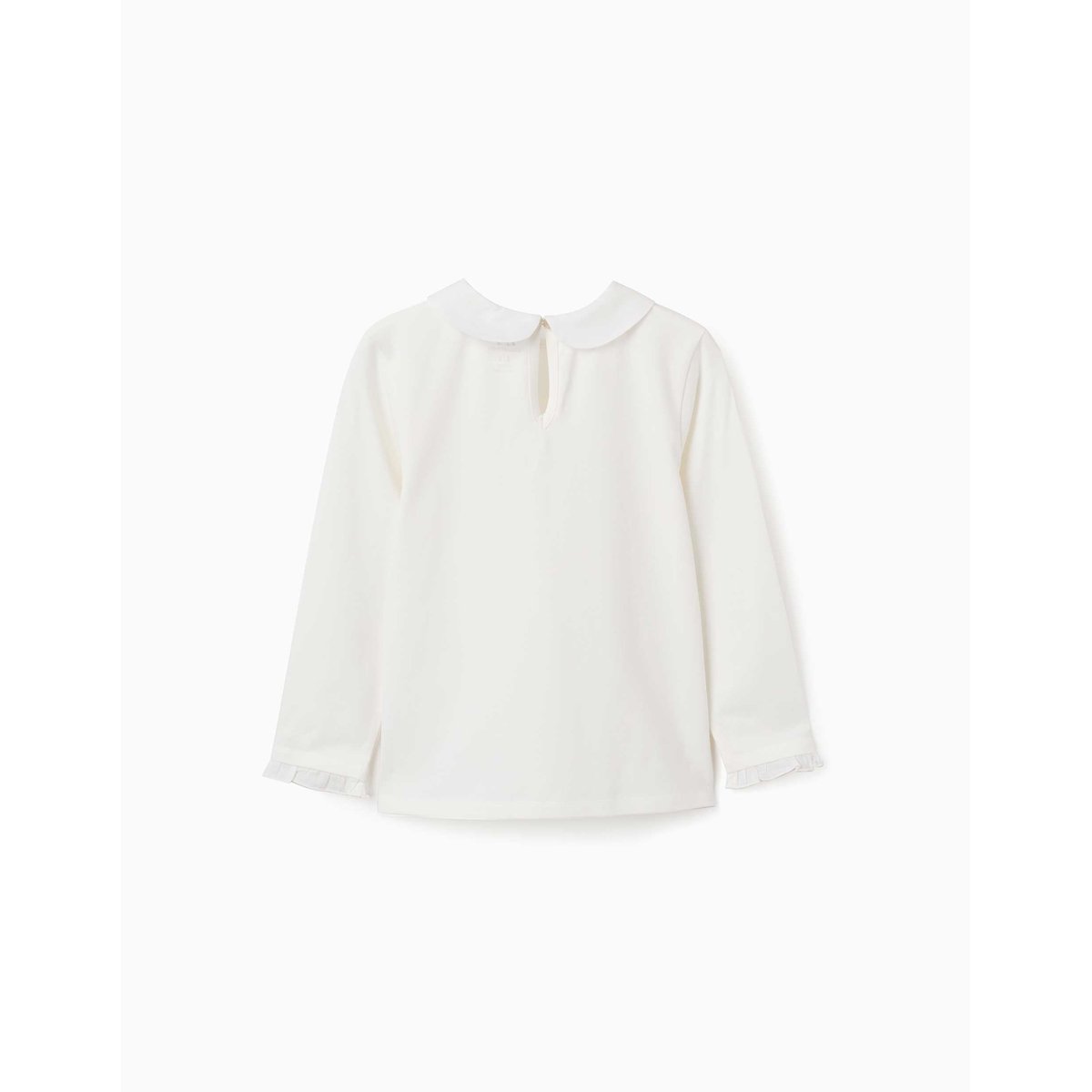 T-shirt en coton à manches longues avec plis sur le devant blanc, ZIPPY
