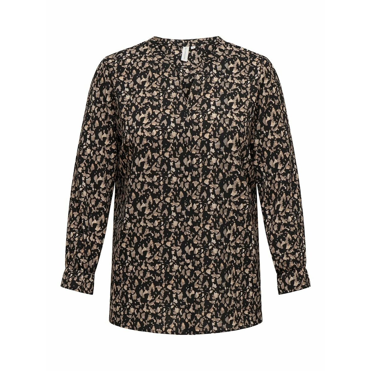 Graphic Print Blouse with Long Sleeves black with print, ONLY CARMAKOMA