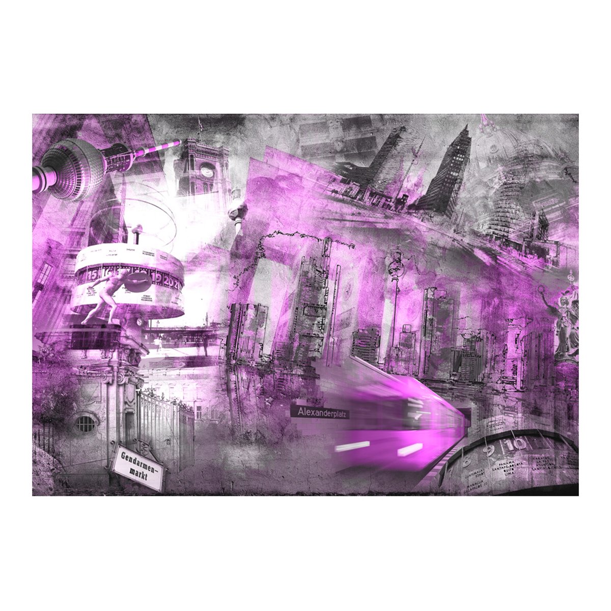 Papier peint intissé panoramique Ville et Architecture Berlin - collage (violet) noir, EDEN
