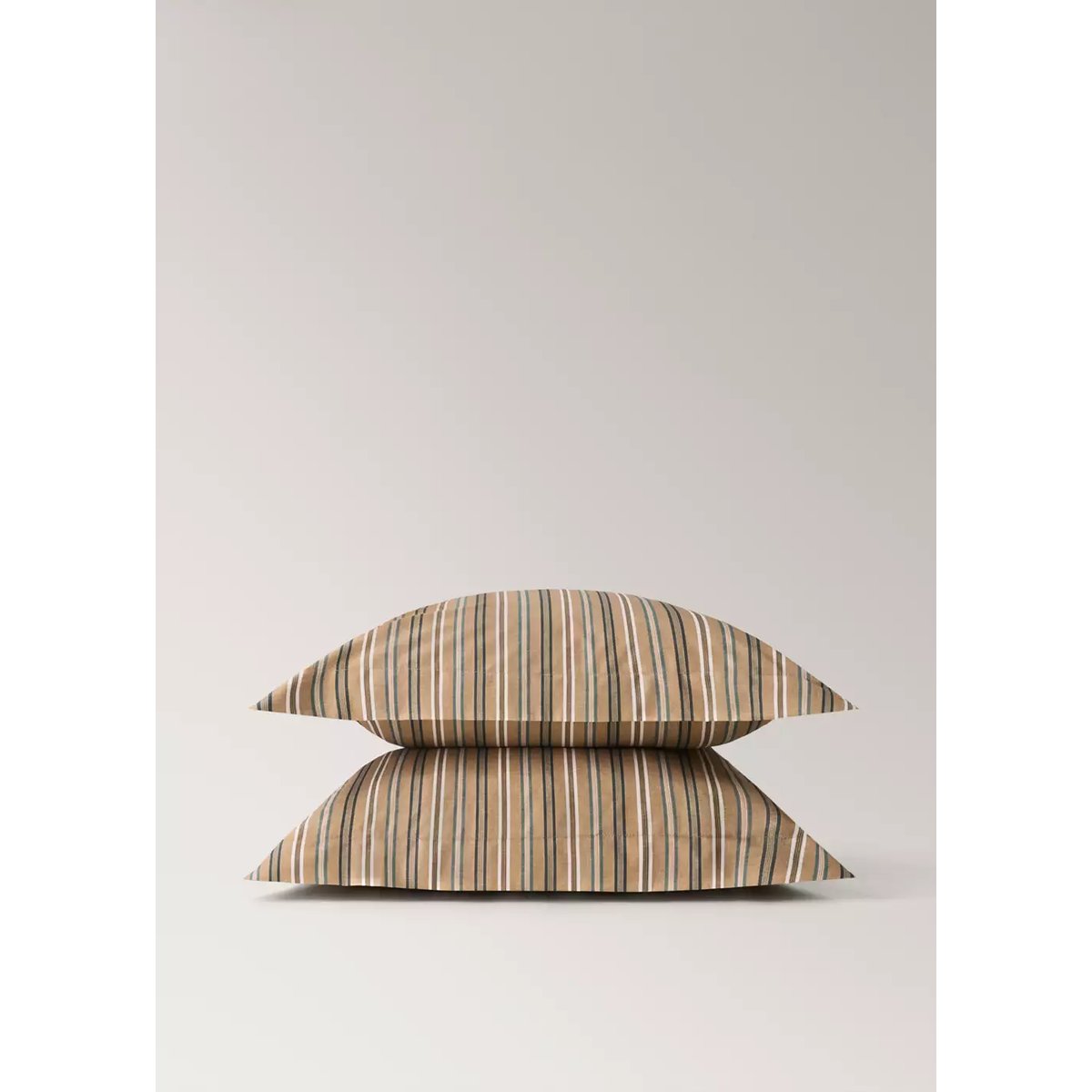 Lot de 2 taies d'oreiller en percale de coton à rayures multicolores, 60 x 60 cm tabac, MANGO HOME