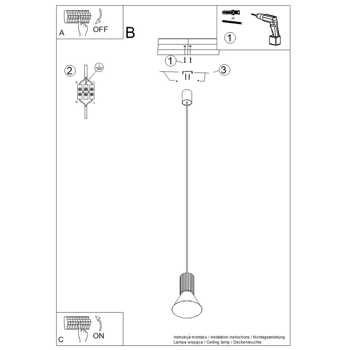 Suspension Acier Beige E14 1 Estria beige, EDEN