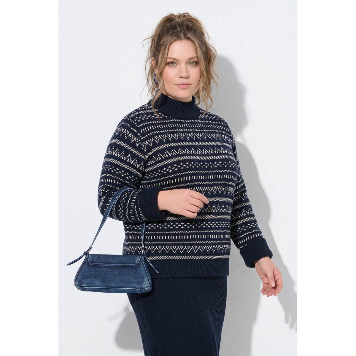 Pull en Jacquard de coton bio. marine, ULLA POPKEN