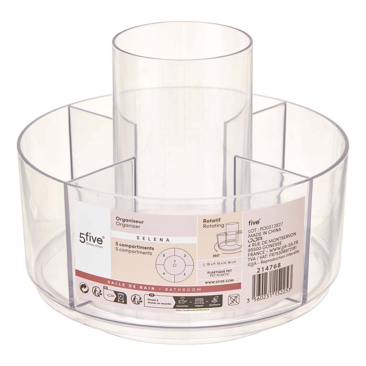 Organiseur rotatif D18cm 5 compartiments SELENA transparent, 5FIVE SIMPLY SMART