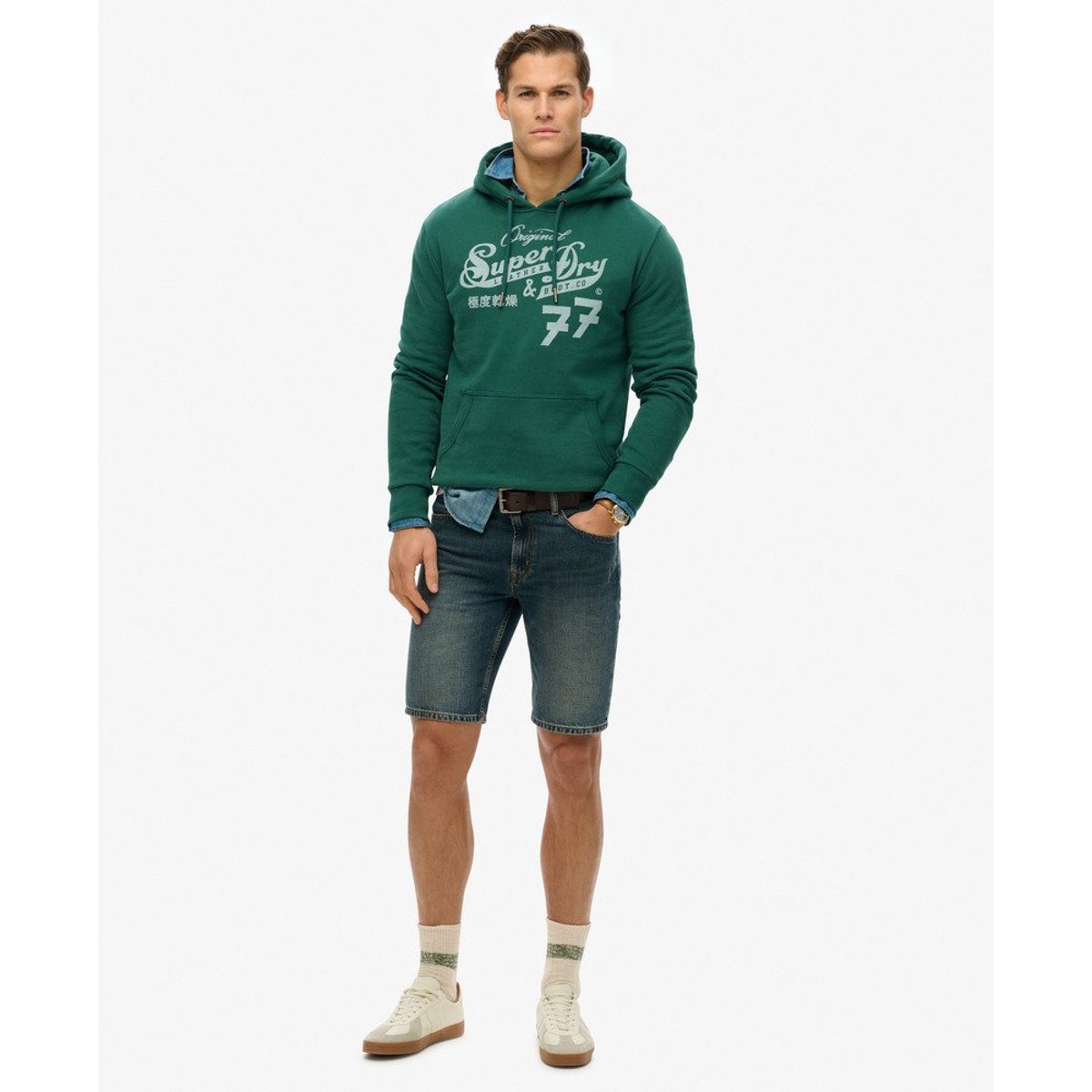 Sweat à capuche Leather & Boot Co Script vert émail, SUPERDRY