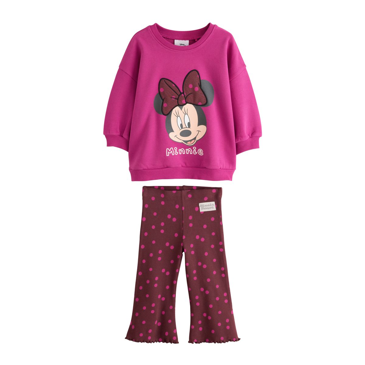 Ensemble sweat et pantalon évasé minnie mouse rose framboise à pois, NEXT