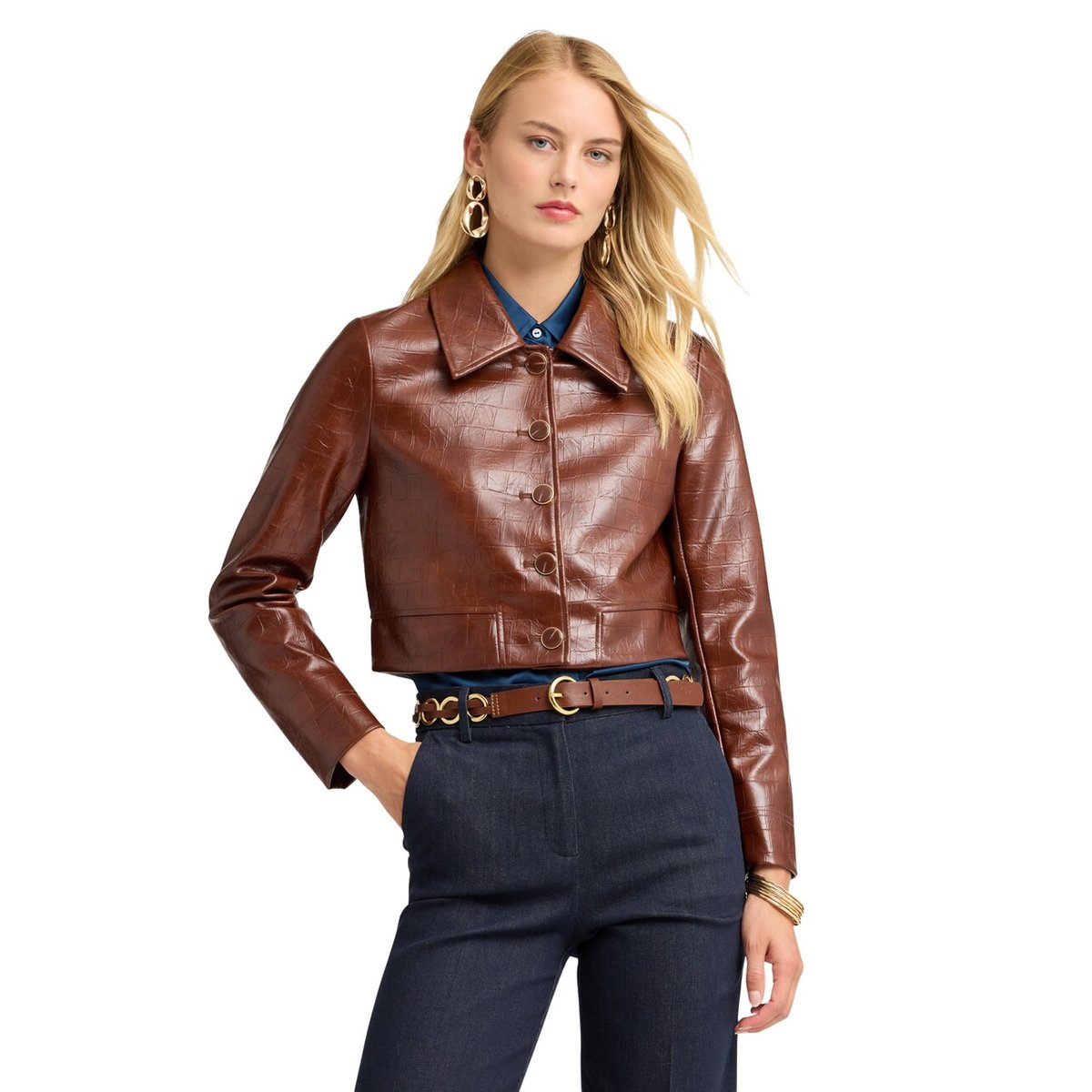 Veste courte effet crocodile avec boutons noir, MOTIVI