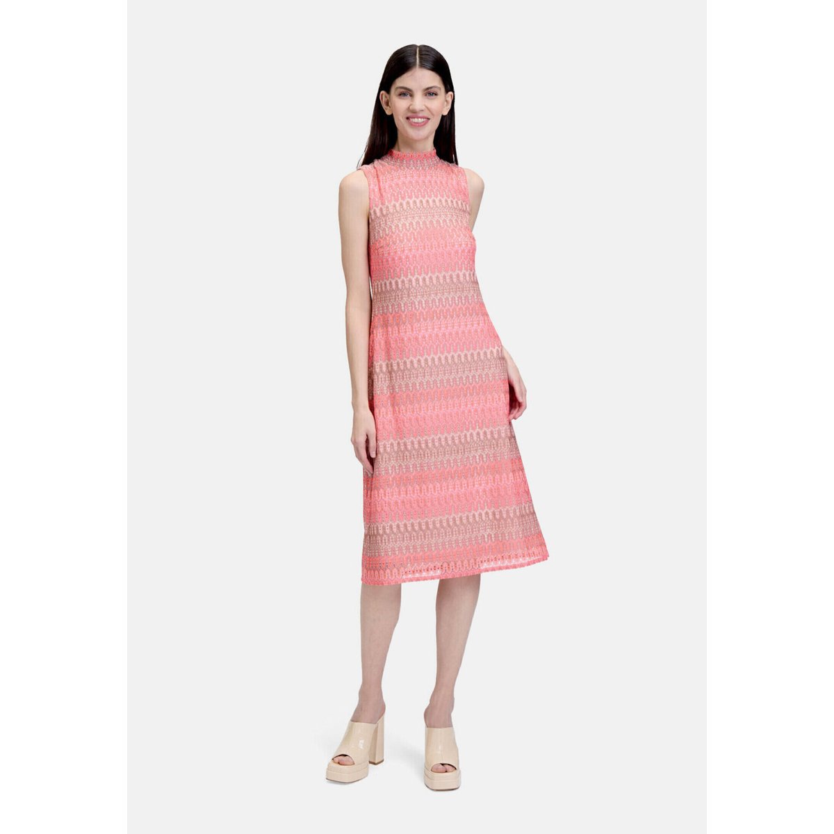 Robe longueur midi à col droit rose/taupe, CARTOON