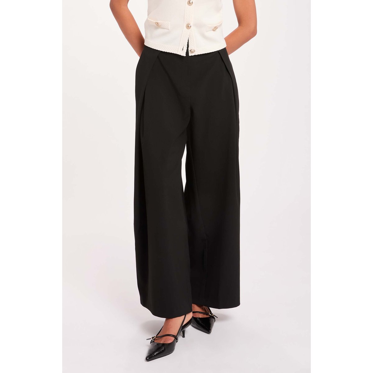 Pantalon taille haute large noir, MORGAN