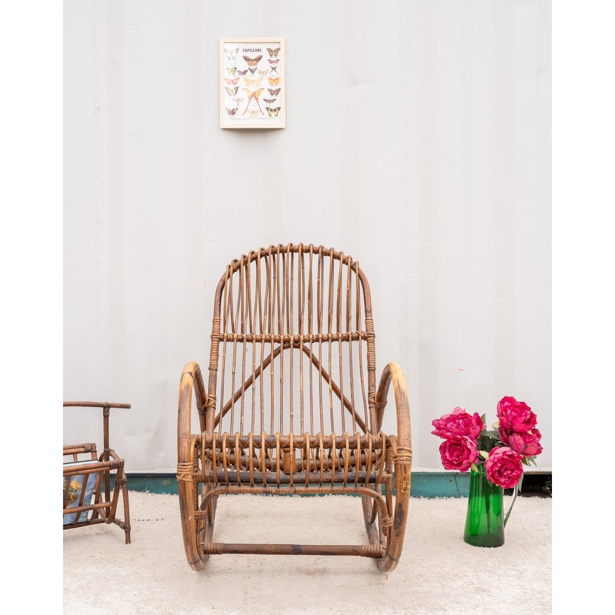 Rocking-chair en rotin Alibert N°90 - Bon état bois foncé, DEBONGOUT