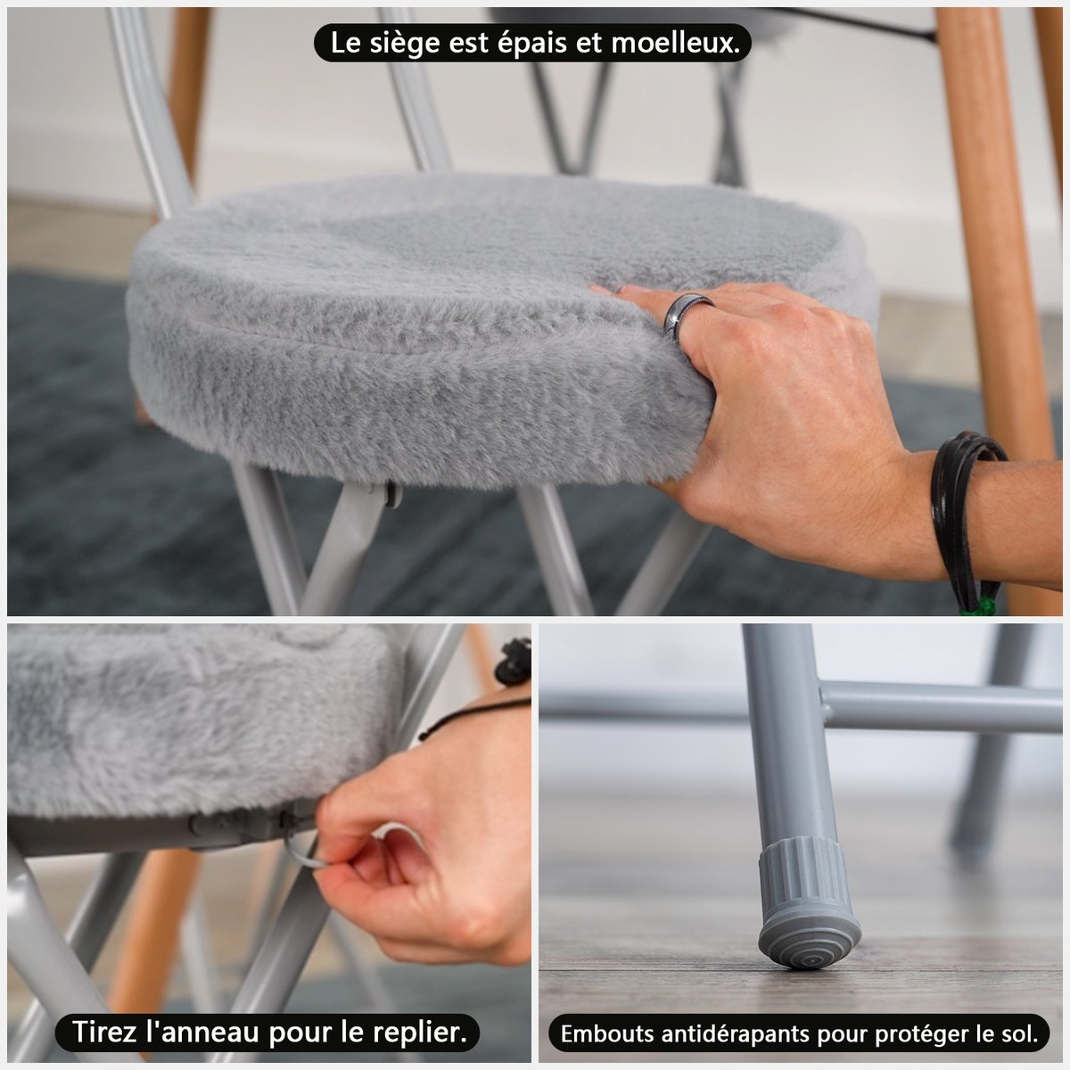 Ensemble de table à manger ronde avec 4 chaises pliantes, CLIFTOAKXSET gris, MEUBLES COSY