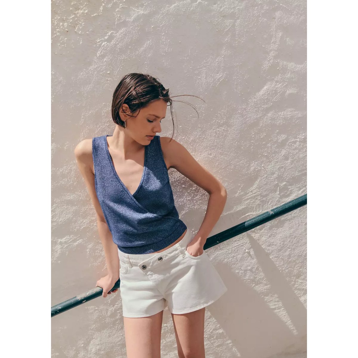 Top maille croisé bleu marine, MANGO TEEN