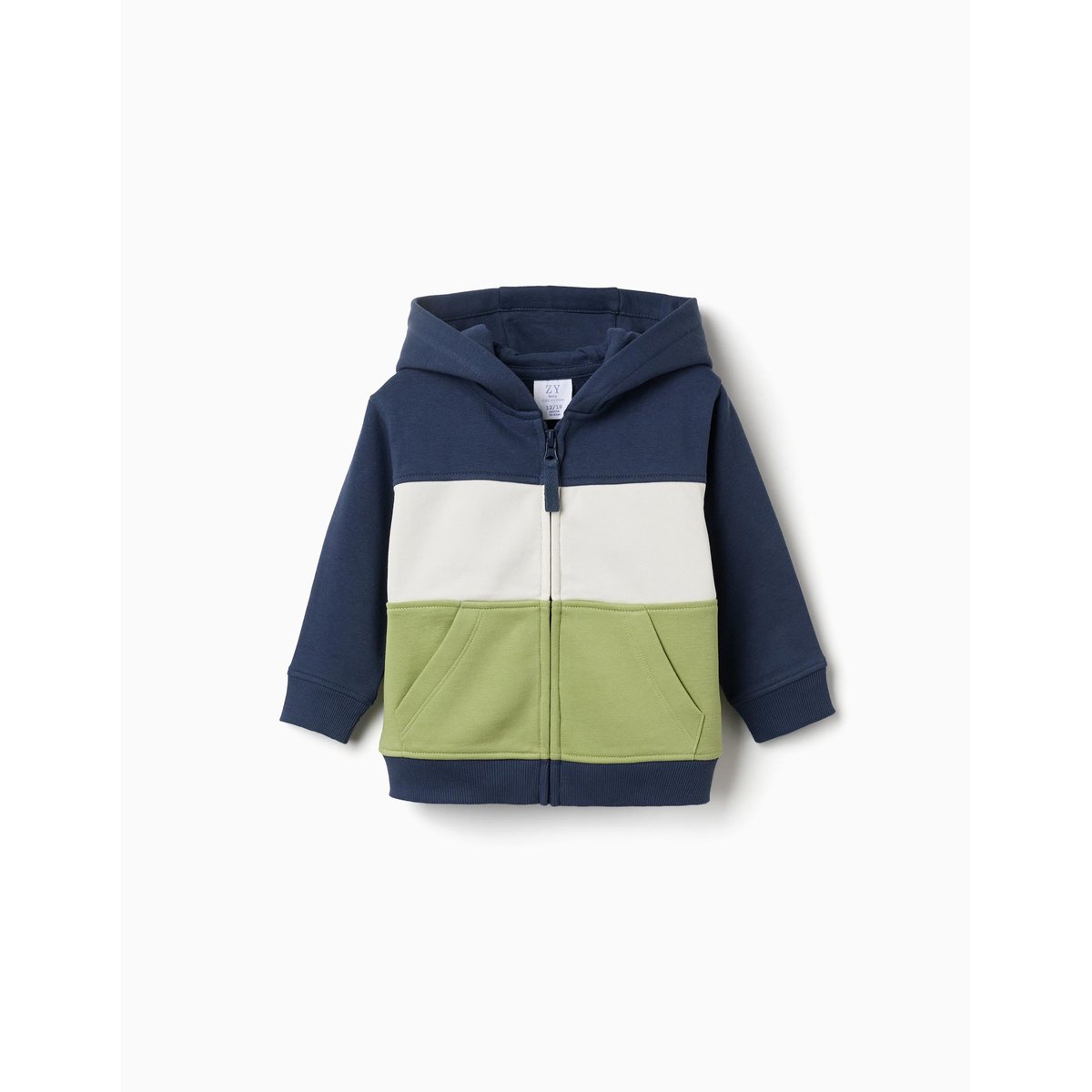 Sweat zippé en coton peigné à capuche et bloc de couleurs bleu foncé, ZIPPY