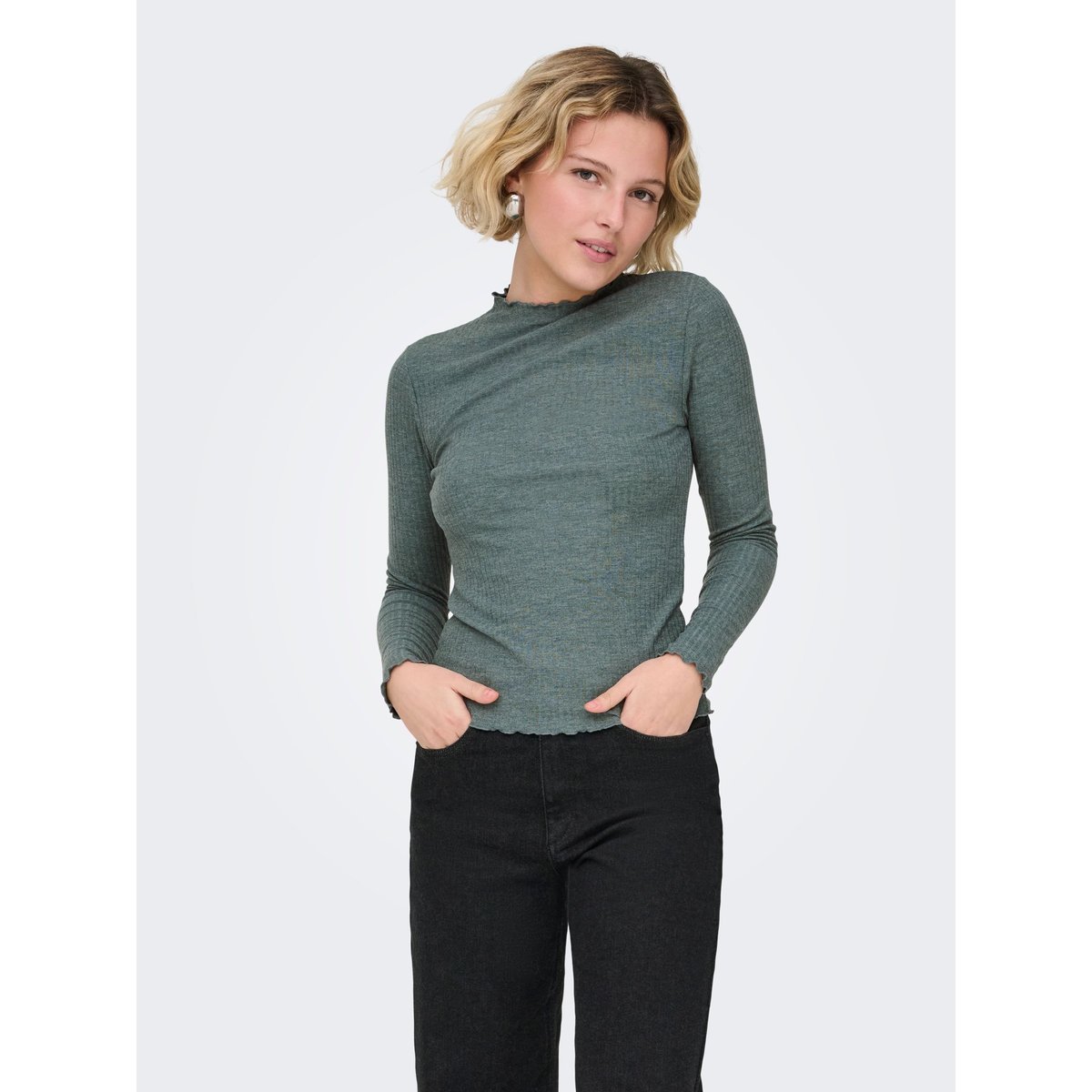Pull col montant en fine maille balsam green 1, ONLY