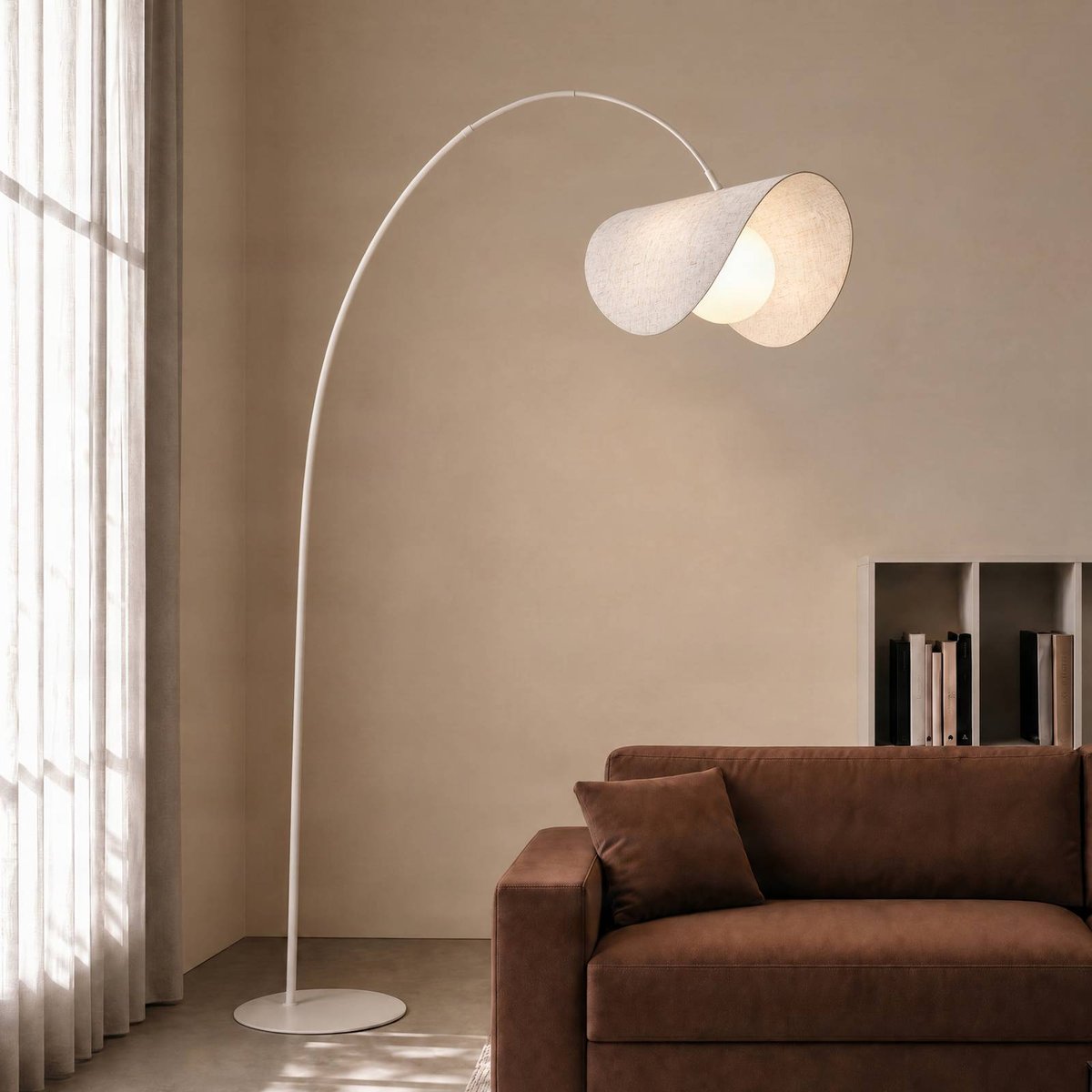 Lampadaire en textile designLED, Tamani beige, blanc, LUCANDE