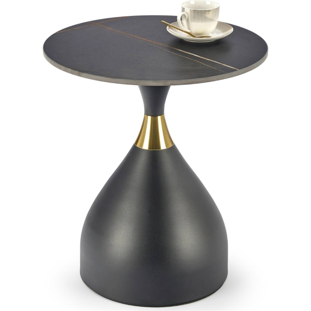 Table basse ronde effet marbre métal ORTELLY noir effet marbre et doré, RECOLLECTION