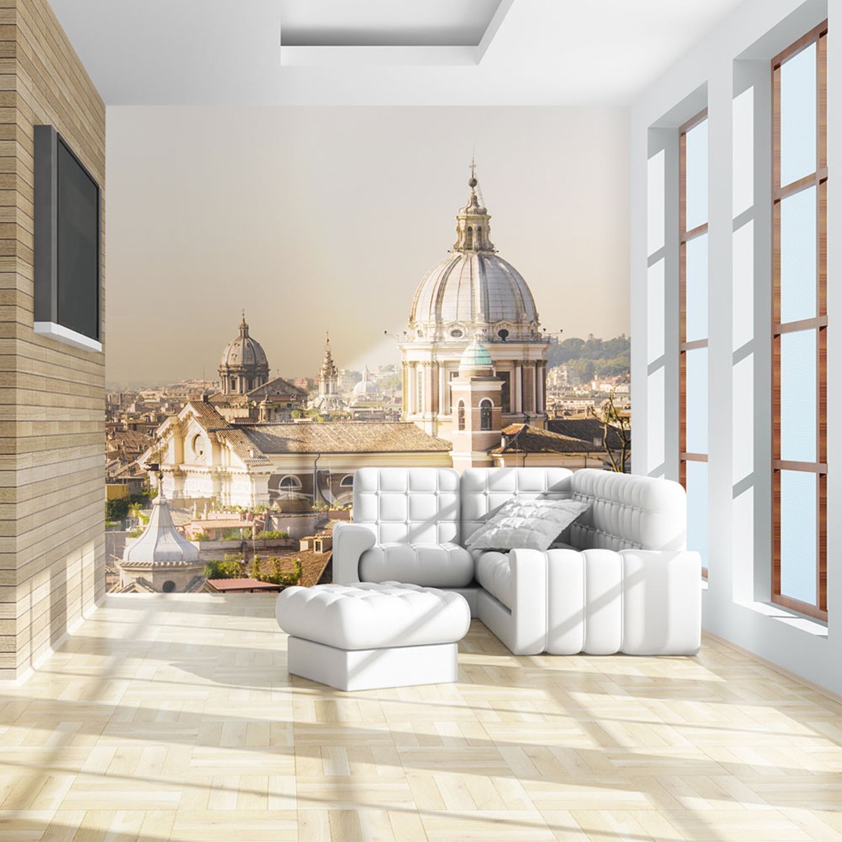 Papier peint intissé panoramique Ville et Architecture Rome et vue à vol d'oiseau beige, EDEN