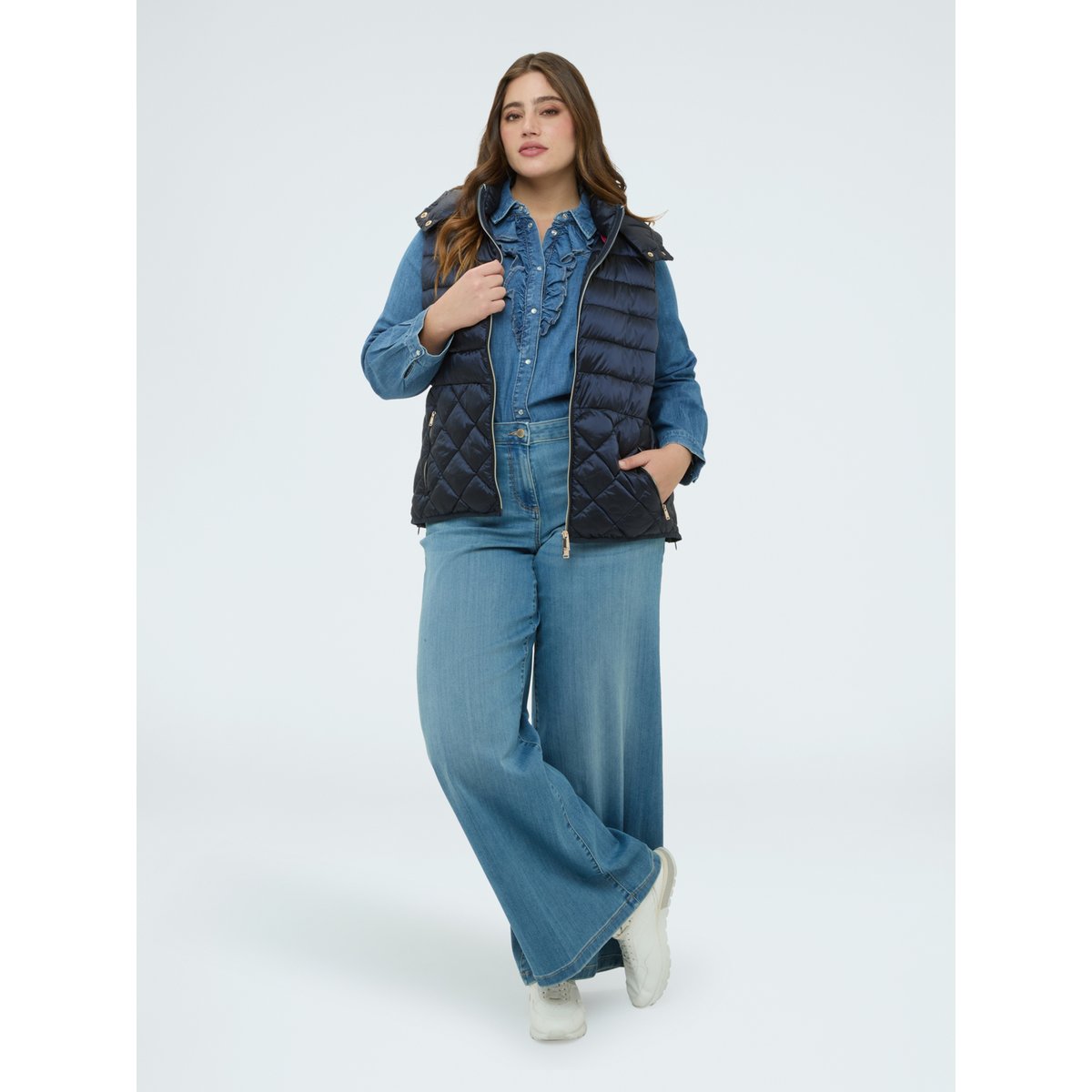Veste matelassée sans manches à capuche bleu, FIORELLA RUBINO