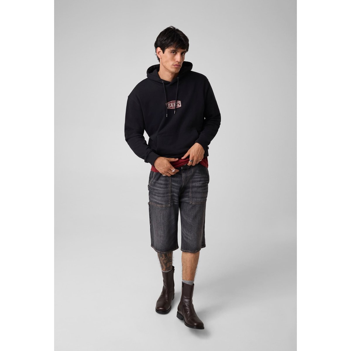 Sweat À Capuche Avec Logo Classique noir, GUESS JEANS