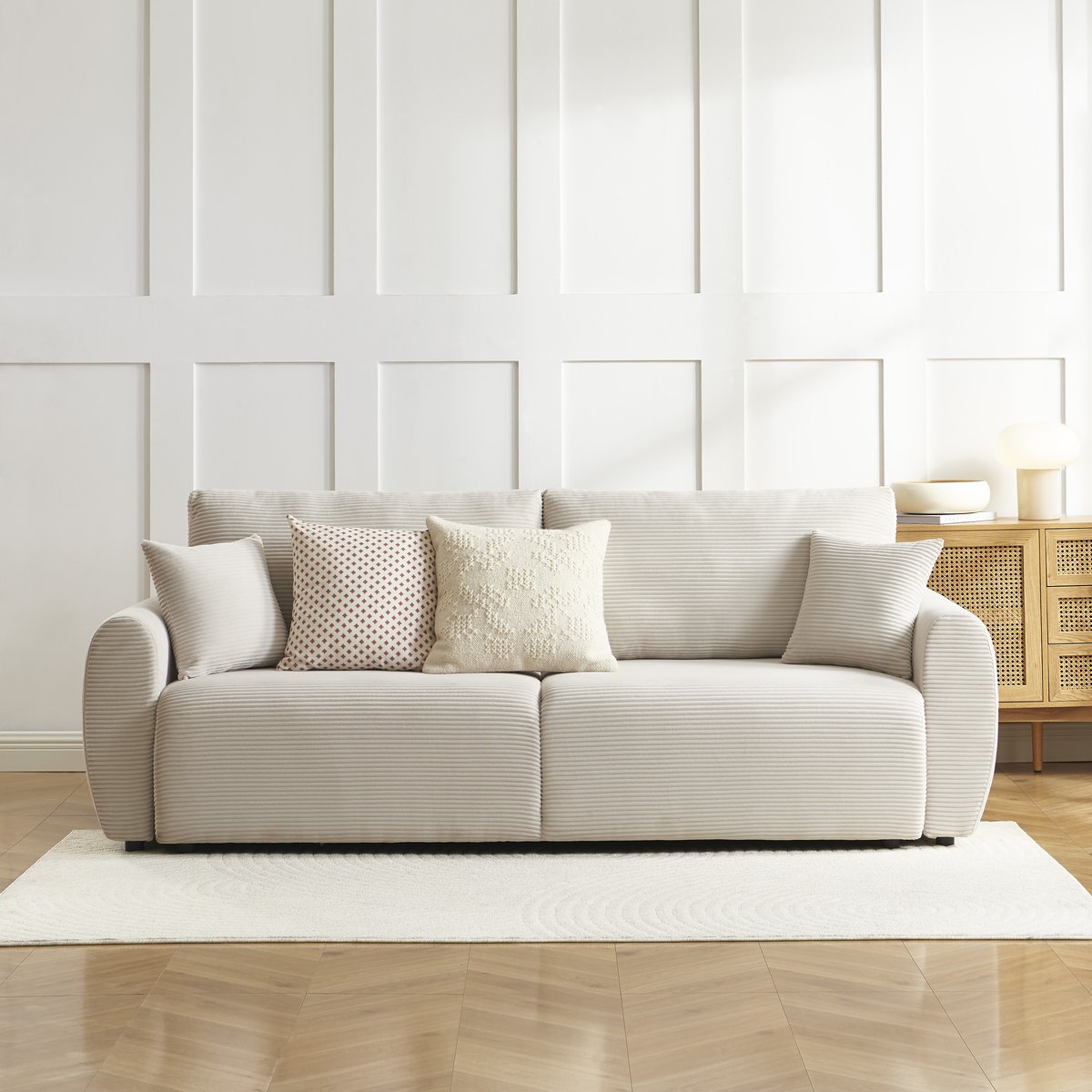 Canapé droit convertible velours DANILO beige, BAÏTA