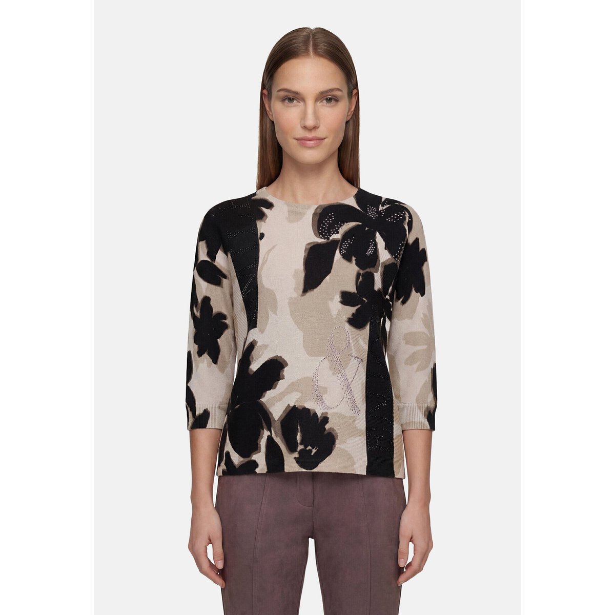 Pull-over en maille à manches chauve-souris beige/noir, BETTY BARCLAY