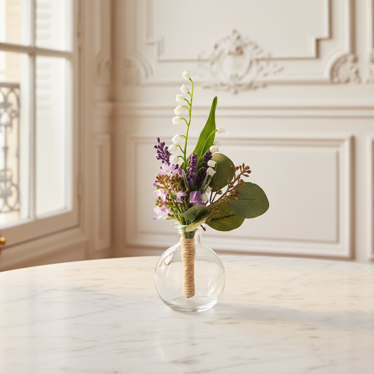 Composition de muguet et eucalyptus artificielle H22 violet, SIA DECO