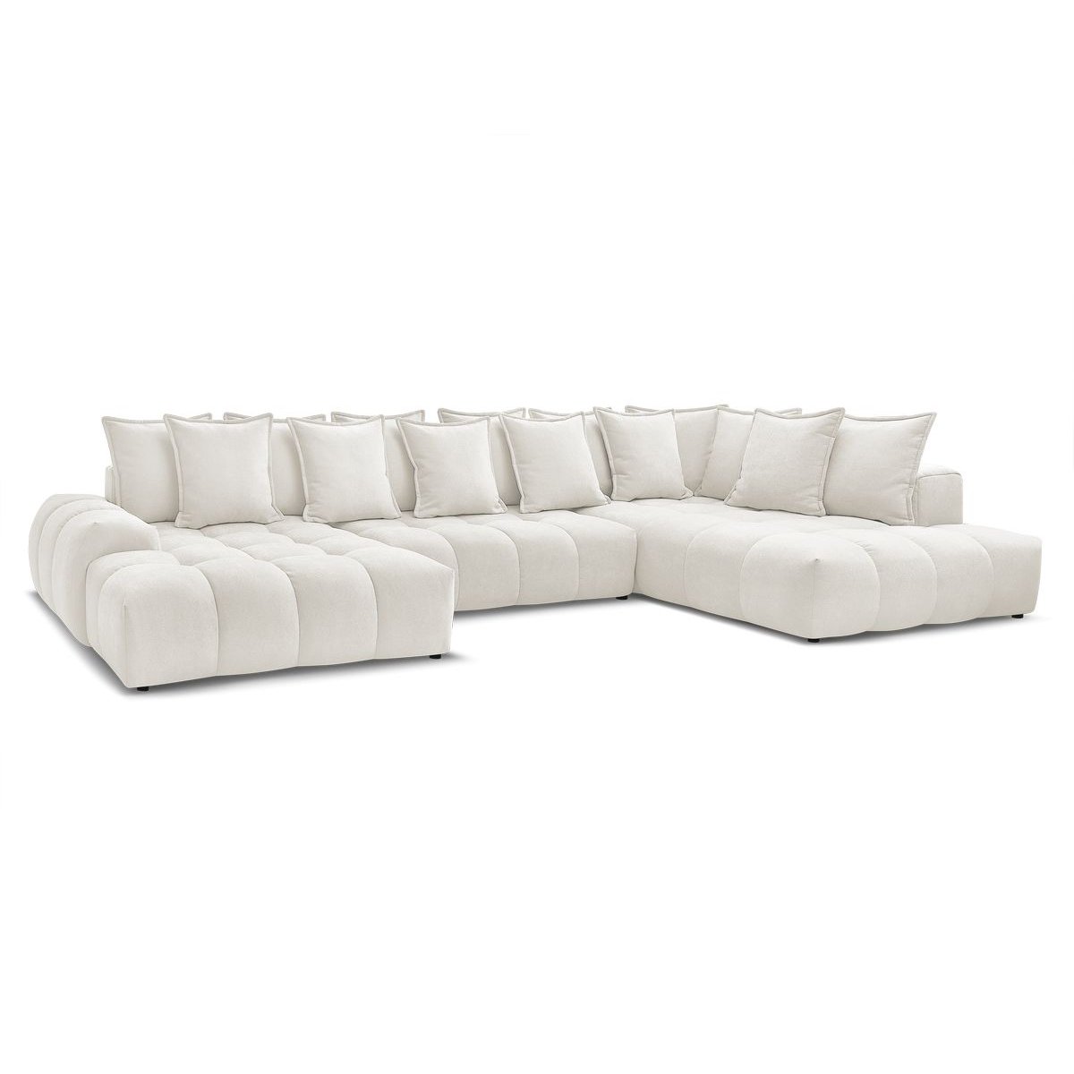 Canapé panoramique convertible 6 places en tissu texturé, EVEREST blanc, BOBOCHIC