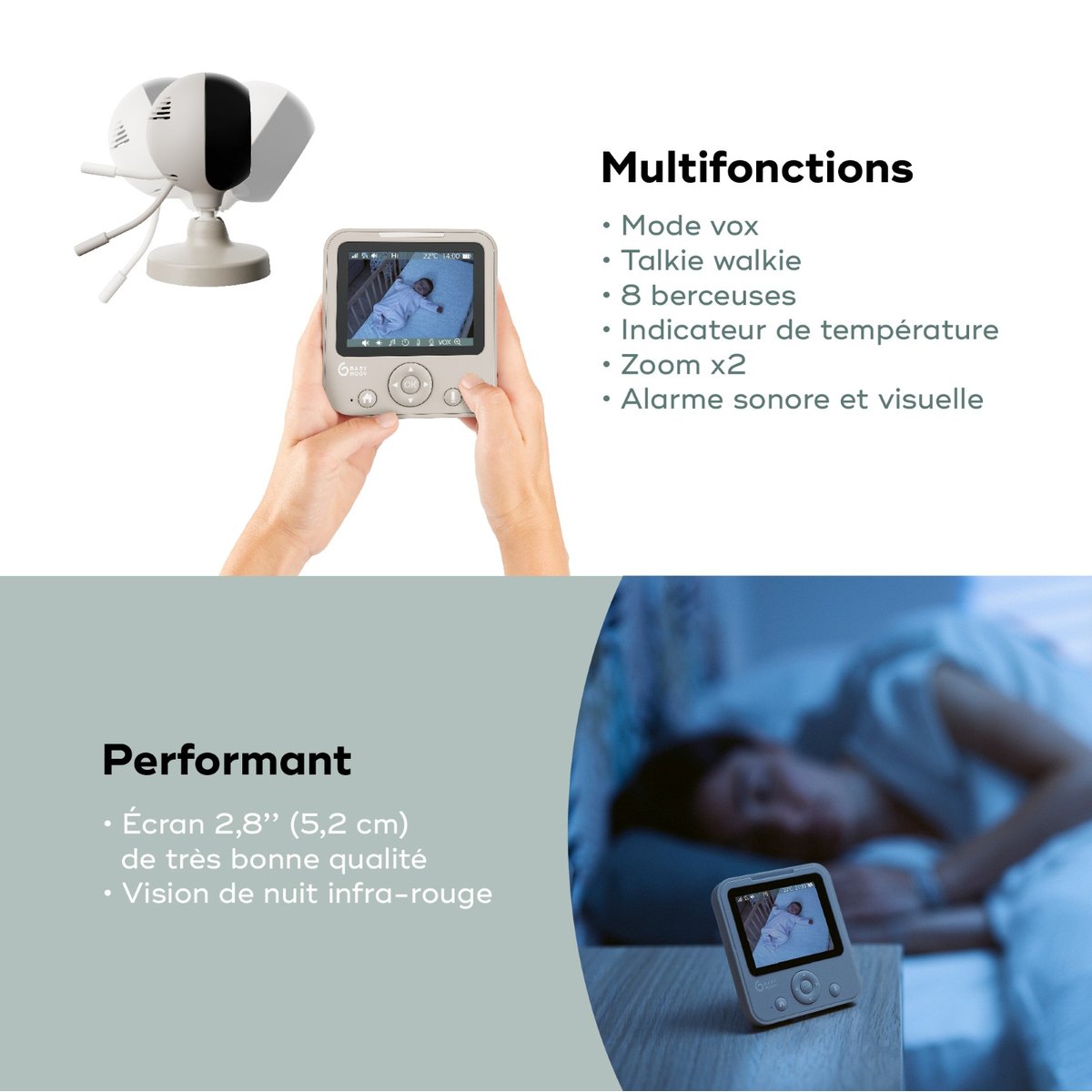 Babyphone caméra compact Yoo Start gris clair, BABYMOOV