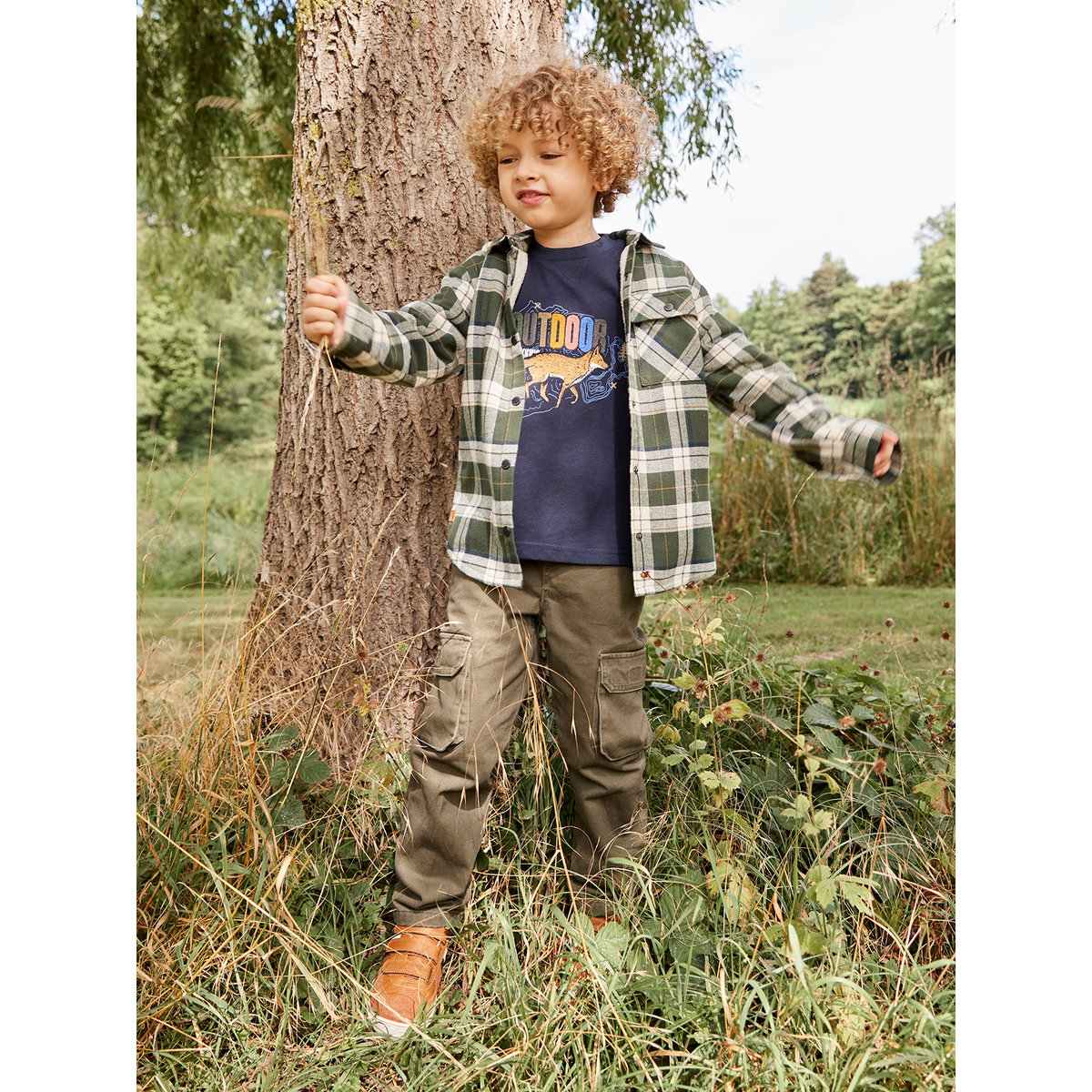 Chemise flanelle carreaux GA doublée Sherpa carreaux vert, VERTBAUDET