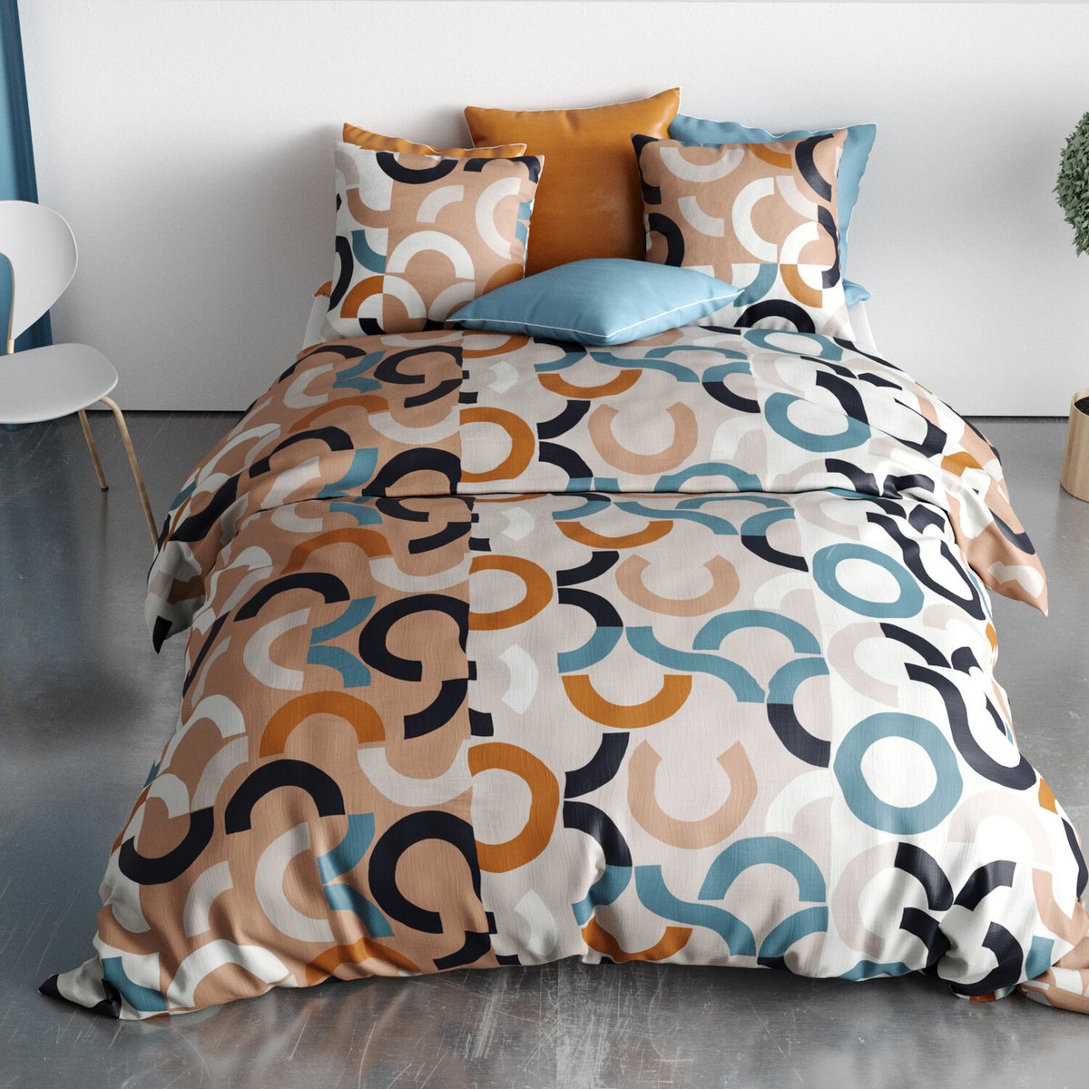 Parure housse de couette coton 57fils, igor bleu, ATELIER DU COTON