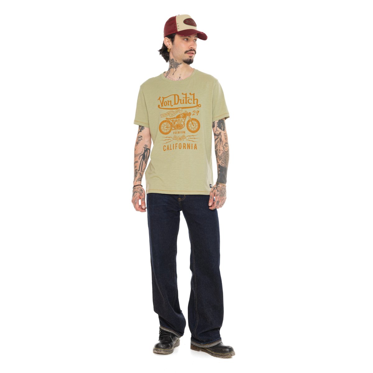 Tee shirt coton ZANE vert sauge/marron, VON DUTCH