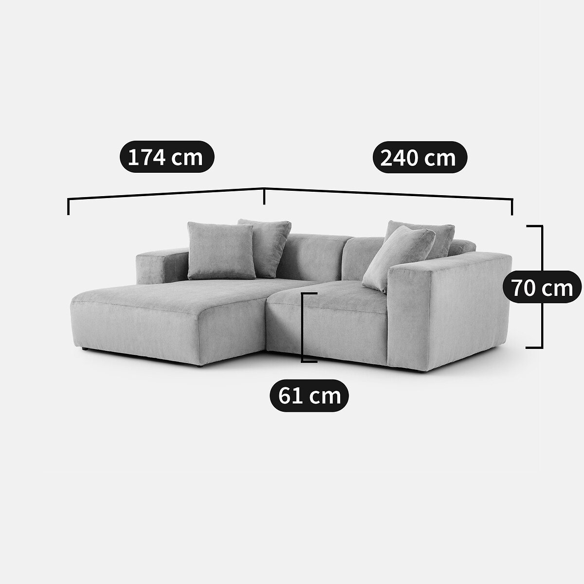 Canapé d'angle gauche, en velours côtelé XL, LIORA ecru, LA REDOUTE INTERIEURS