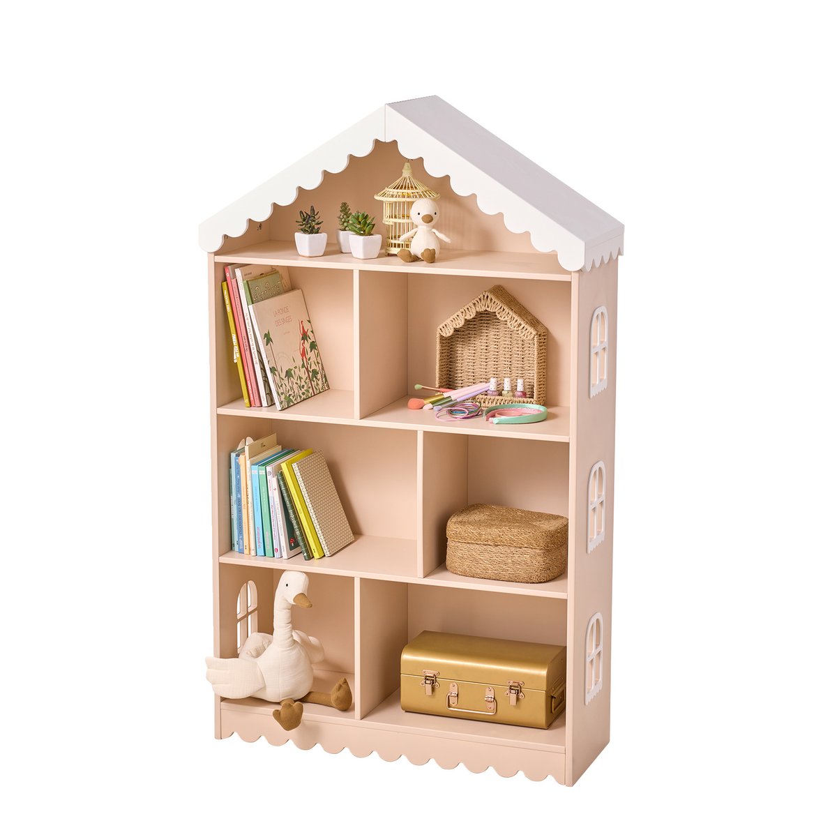 Bibliothèque feston bois maison rose, VERTBAUDET