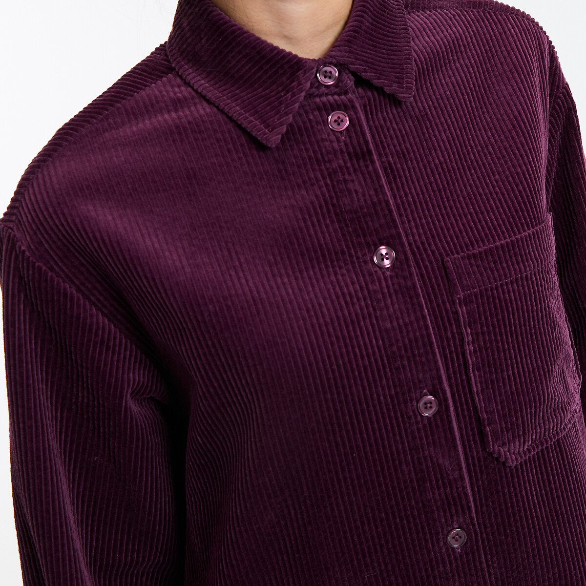 Vestido recto, largo midi, de pana violeta ciruela, LA REDOUTE COLLECTIONS